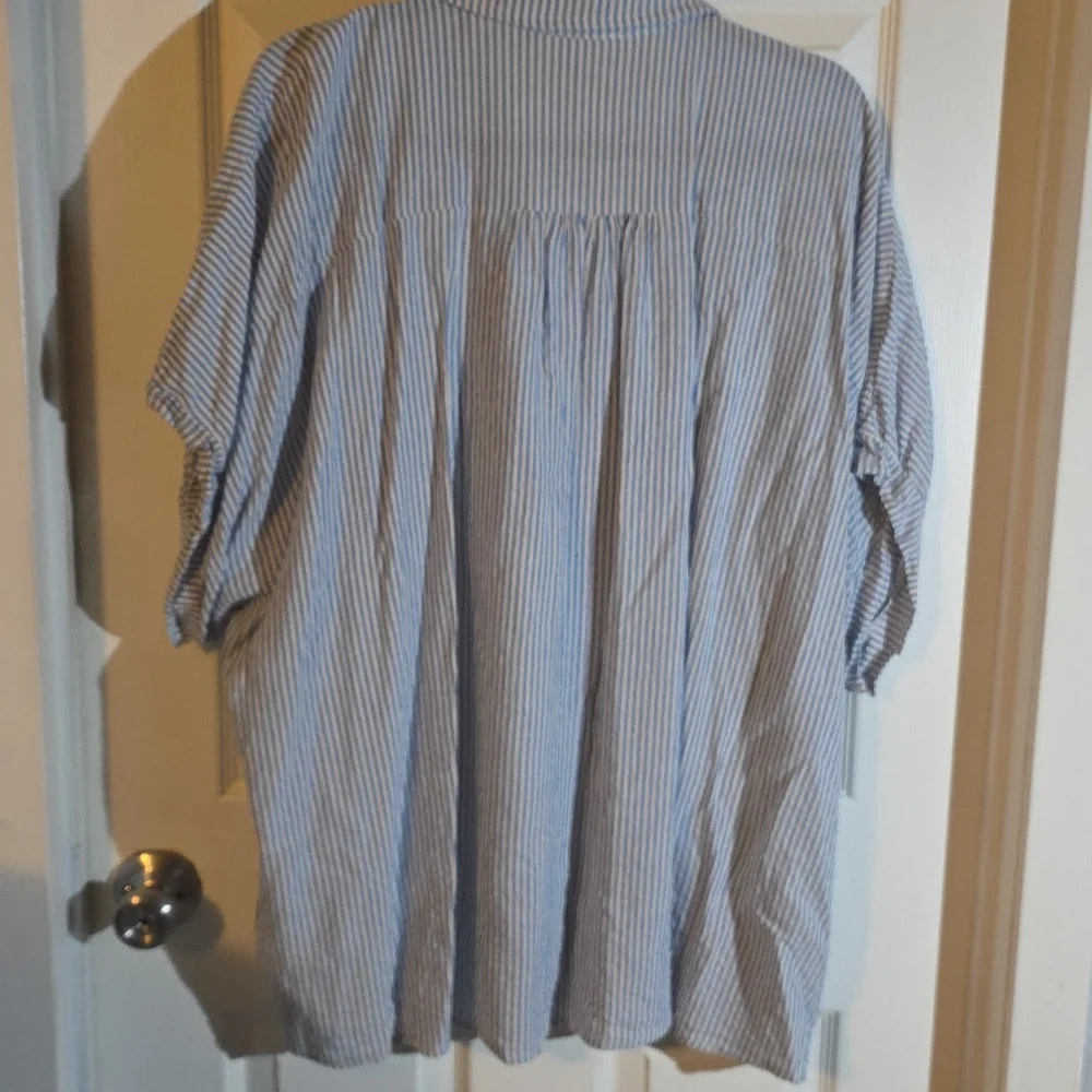 Blue and White Striped Button-Up Shirt - Picture 3 of 3